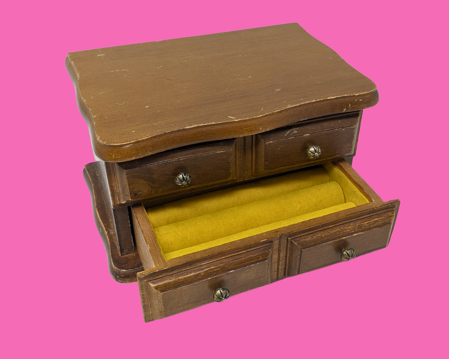 Petite boîte à bijoux en bois vintage des années 1980