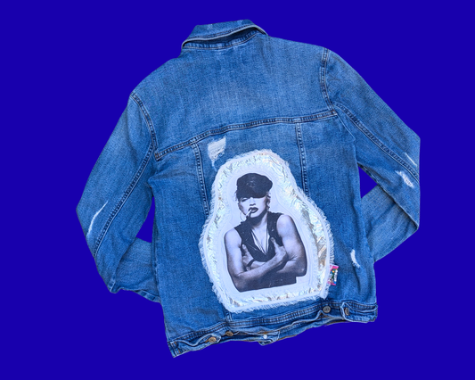 Veste en jean Madonna faite main et recyclée, taille S