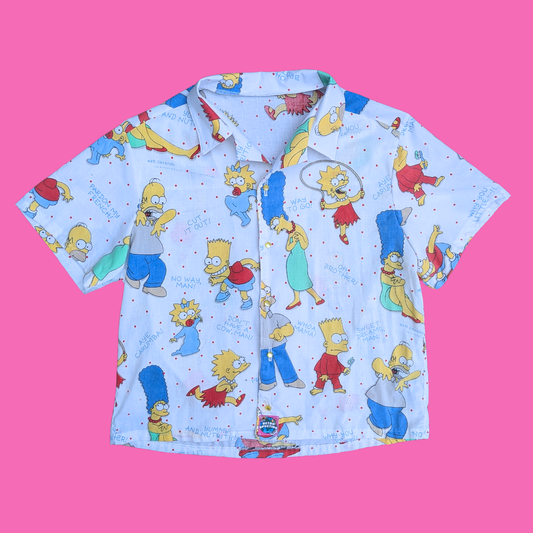 Handmade, Upcycled The Simpsons Bedsheet Button Down Shirt Size L