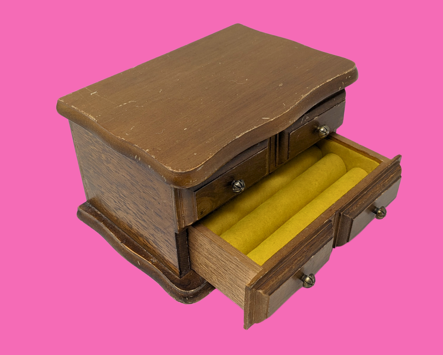 Petite boîte à bijoux en bois vintage des années 1980
