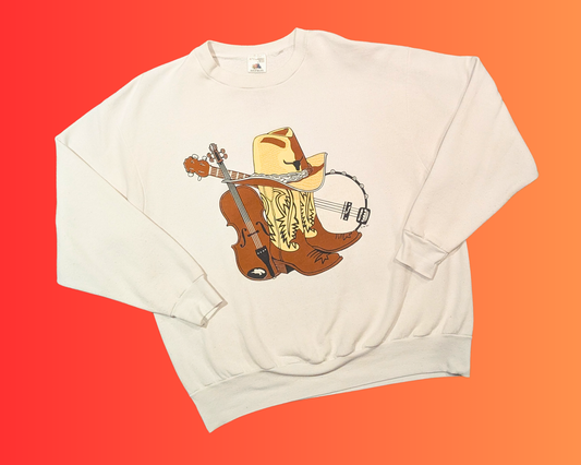 Vintage 1990's Western, Country, Cowboy Boots and Hat Crewneck Size XL