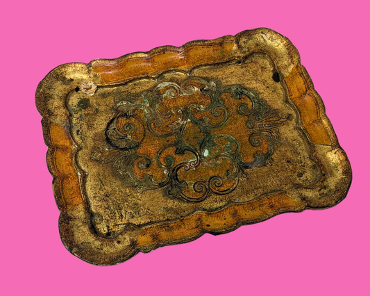 Petit plateau florentin en bois doré et orange fabriqué en Italie