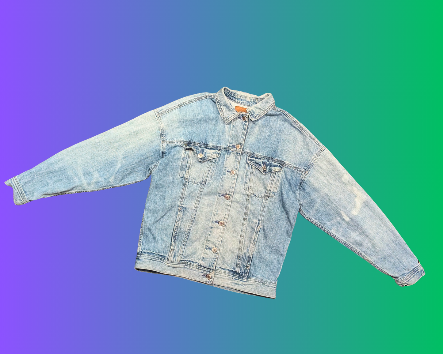 Handmade, Upcycled Japanese Design, Cat Fighting Fish, Denim Jacket Size XS