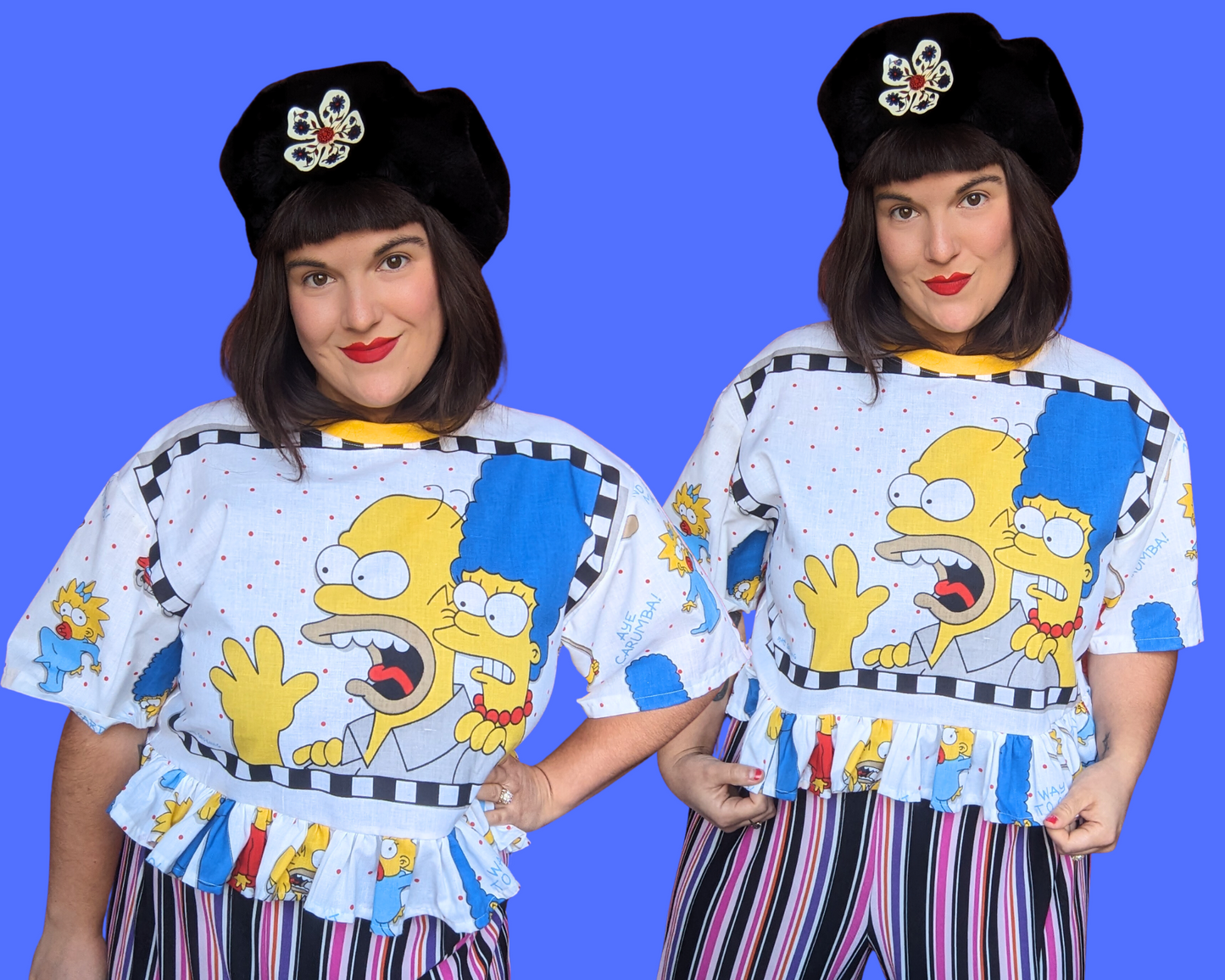 Haut court en drap de lit Les Simpson fait main et recyclé, convient aux tailles S à XL