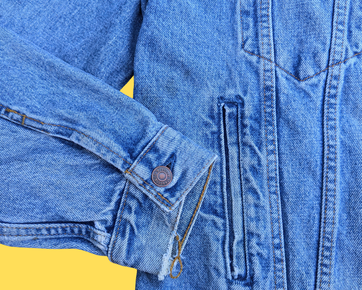 Veste en jean Levi's faite à la main et recyclée, inspirée des Simpsons et d'Abbey Road, taille M