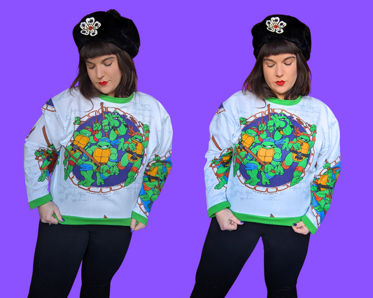 Pull Tortues Ninja surdimensionné fait main et recyclé, taille M