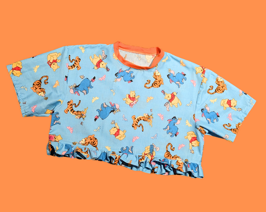 Crop top en tissu Winnie l'ourson fait main et recyclé, surdimensionné, taille S ou L-XL