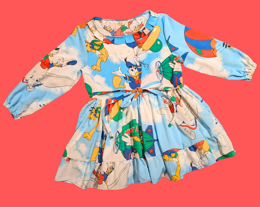 Robe Disney Mickey Mouse et ses amis vintage des années 1990, fabriquée à la main et recyclée, taille S