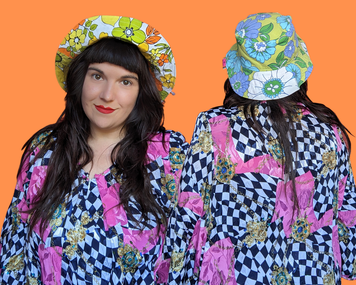 Groovy, Floral Reversible Bucket Hats For Adults Made from Vintage, Upcycled Floral 1960's Bedsheet