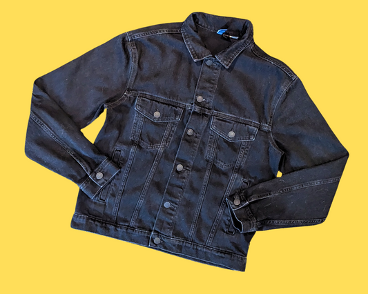 Veste en jean noire Simetierre de Stephen King, fabriquée à la main et recyclée, taille S