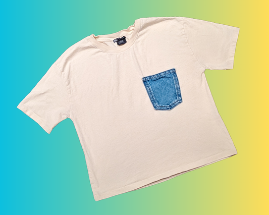 T-shirt Mickey Mouse authentique des années 2000 avec poche en jean, taille M