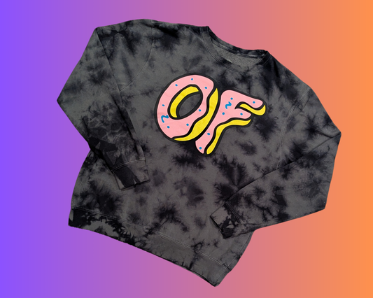 Pull ras du cou Y2K « OF » avec lettres en forme de donut, taille L