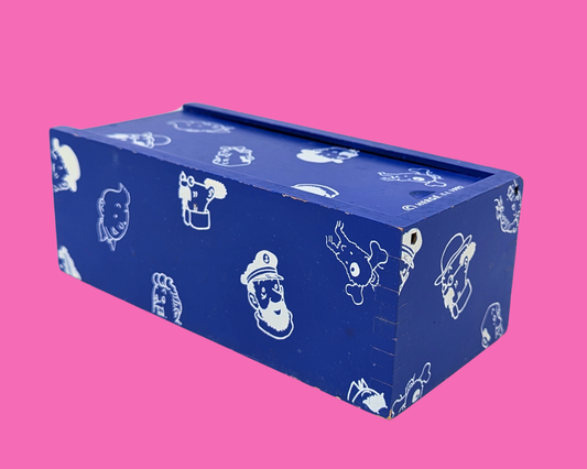 Boîte en bois vide Tintin bleu Y2K, Domino