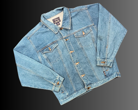 Veste en jean Elvis recyclée et faite à la main, taille M
