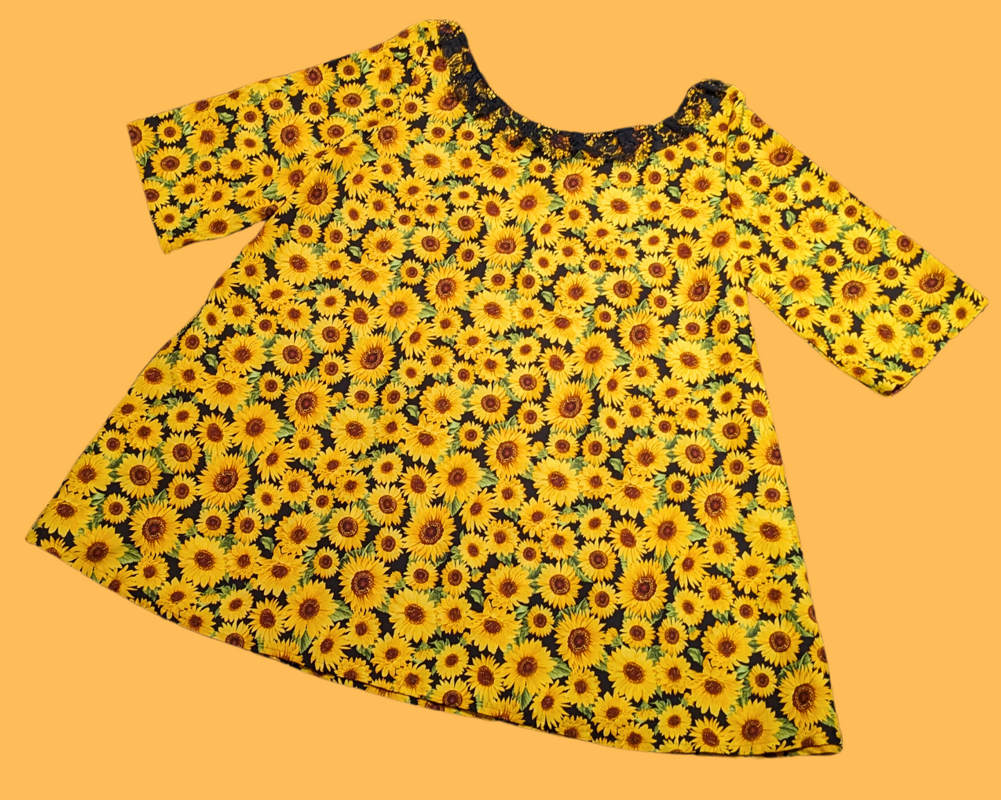 Robe en tissu tournesols recyclée et faite à la main, taille 3XL