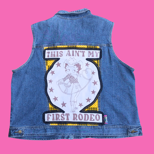 Betty Boop ''This Ain't My First Rodeo'' Upcycled T-Shirt Denim Jacket/Vest Size XL