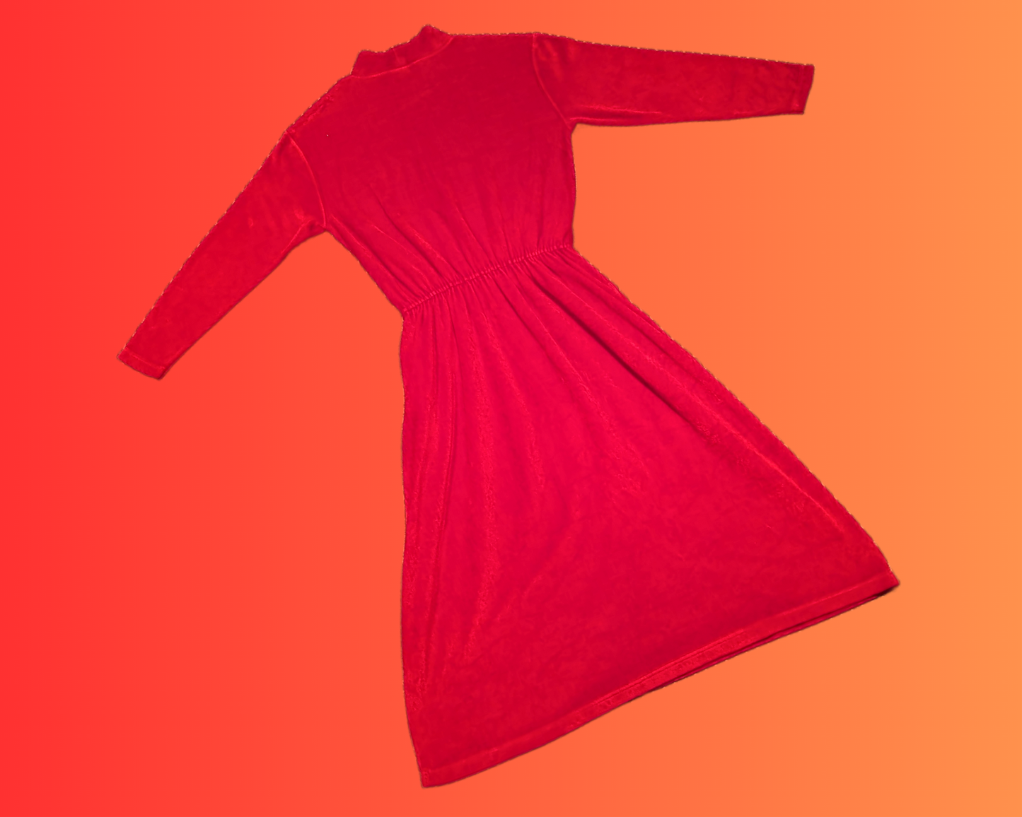 Vintage 1990's Red, Turtleneck, Velvet Maxi Dress with Pockets Size M