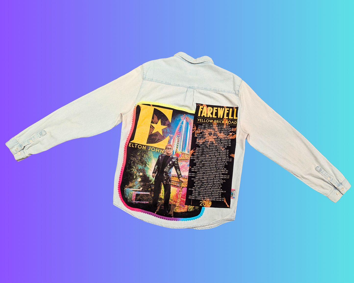Veste/chemise de tournée Elton John Farewell Yellow Brick Road 2018, fabriquée à la main et recyclée, taille M