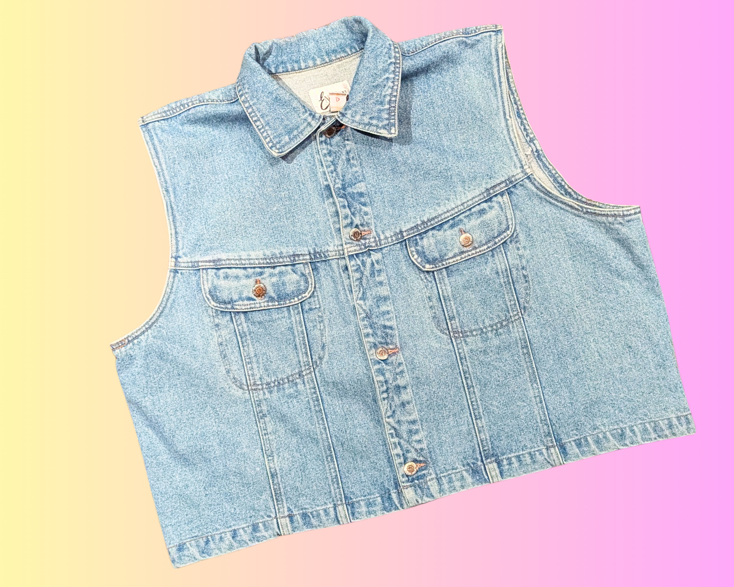 Handmade, Upcycled Sponge Bob Square Pants Denim Jacket/Vest Size 24 + (XXL)