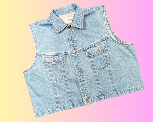 Handmade, Upcycled Sponge Bob Square Pants Denim Jacket/Vest Size 24 + (XXL)