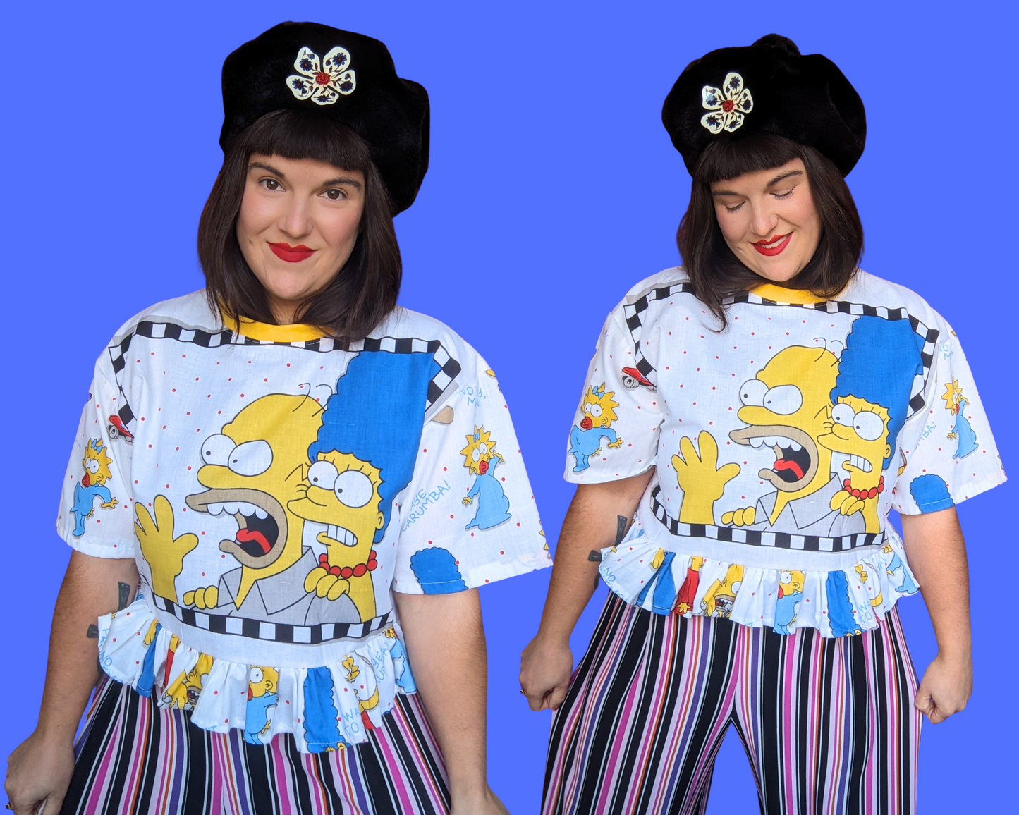 Haut court en drap de lit Les Simpson fait main et recyclé, convient aux tailles S à XL