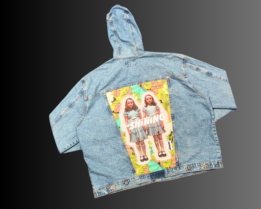 Handmade, Upcycled The Shinning Denim Jacket with Hoodie Size 2XL