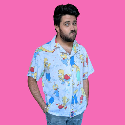 Handmade, Upcycled The Simpsons Bedsheet Button Down Shirt Size L