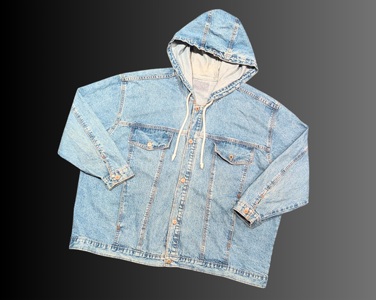 Handmade, Upcycled The Shinning Denim Jacket with Hoodie Size 2XL