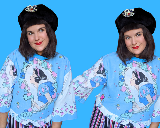 Haut court surdimensionné à imprimé Blanche-Neige et les Sept Nains de Walt Disney, fait main et recyclé, taille XS - Taille M