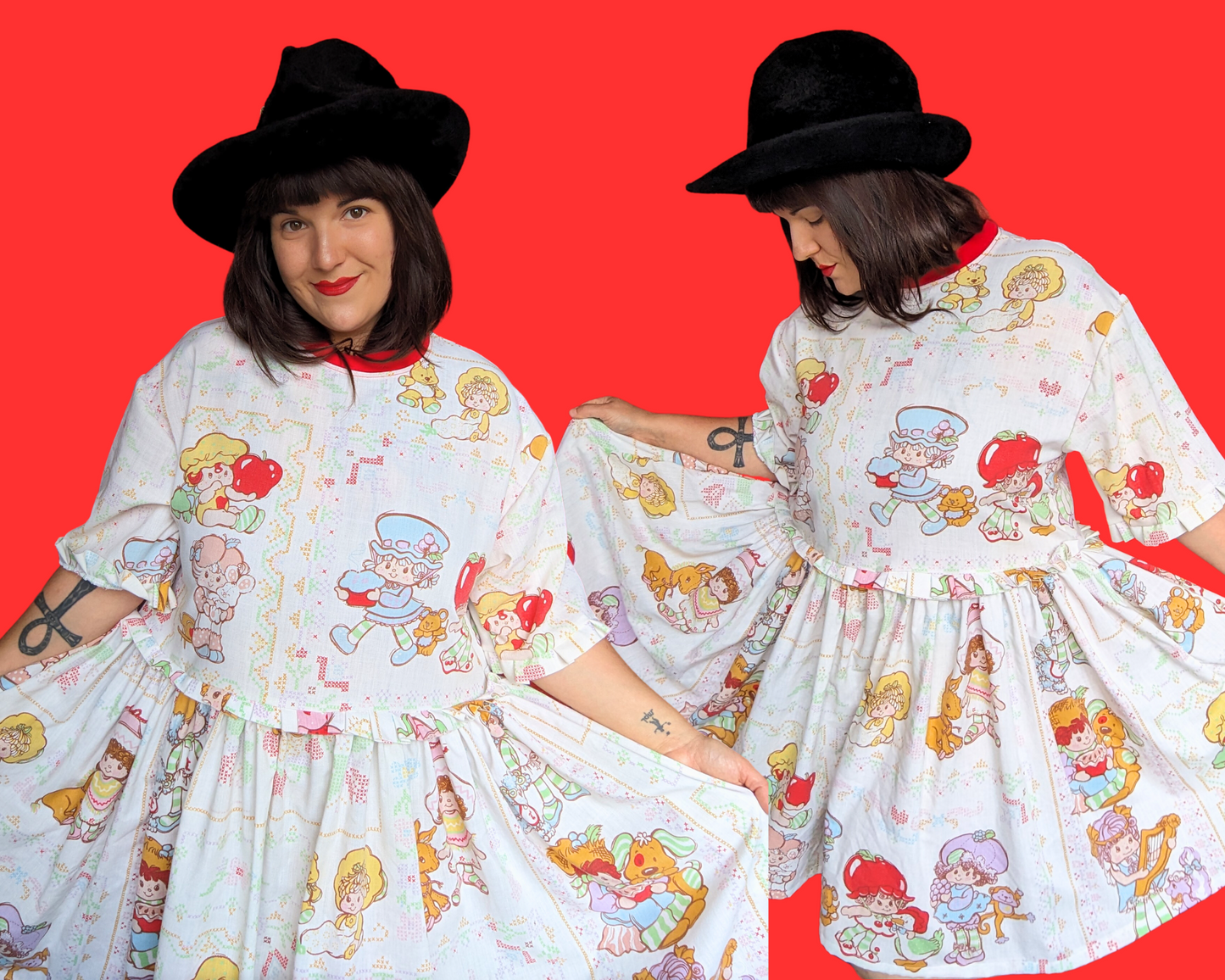 Fait à la main, robe t-shirt Pokemon drap de lit recyclé pour SML-XL