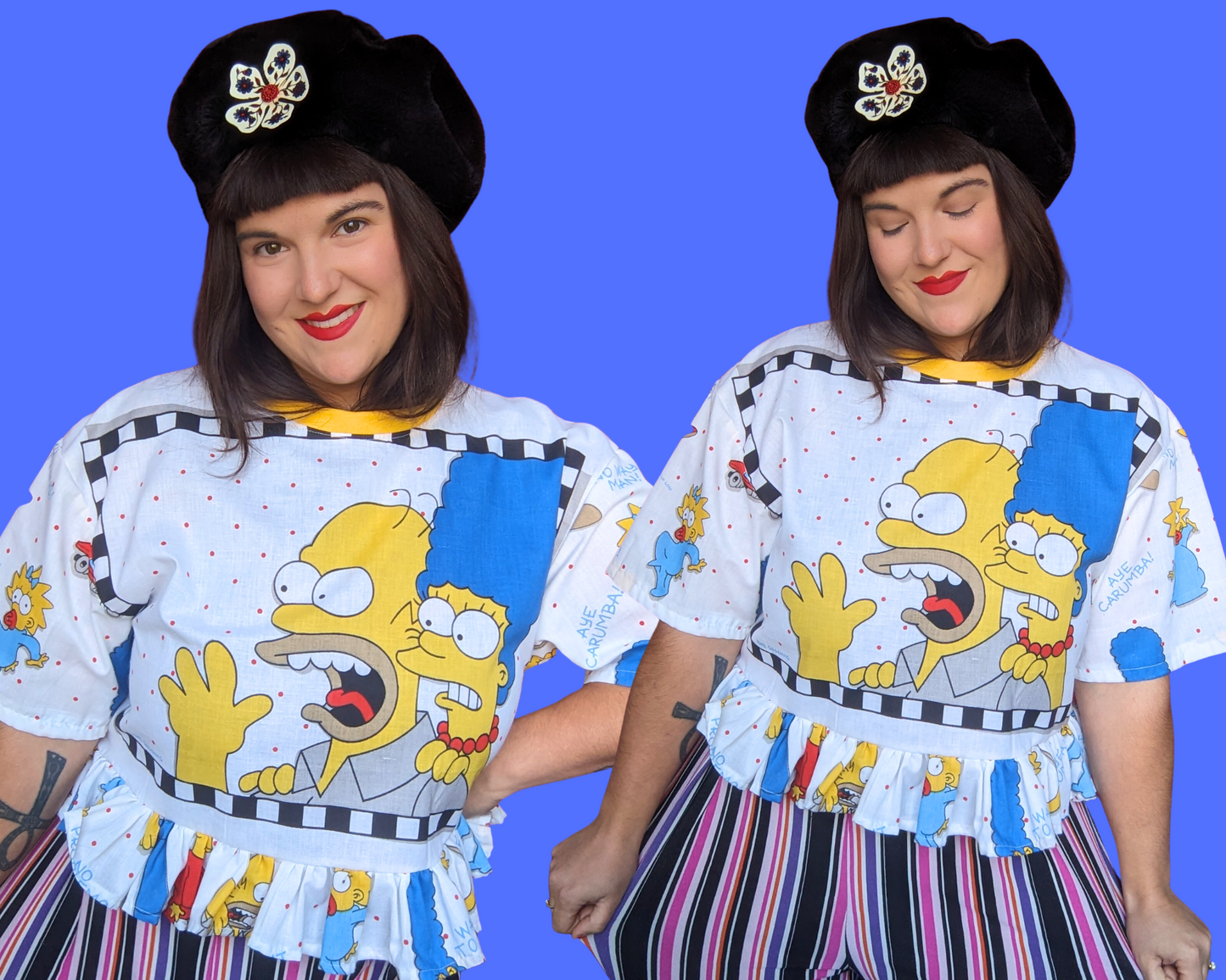 Haut court en drap de lit Les Simpson fait main et recyclé, convient aux tailles S à XL