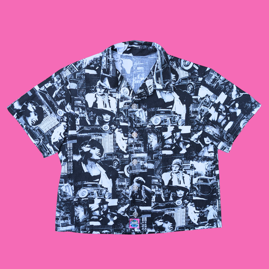 Handmade, Upcycled 1930's Inspired Bedsheet Button Down Shirt Size XL