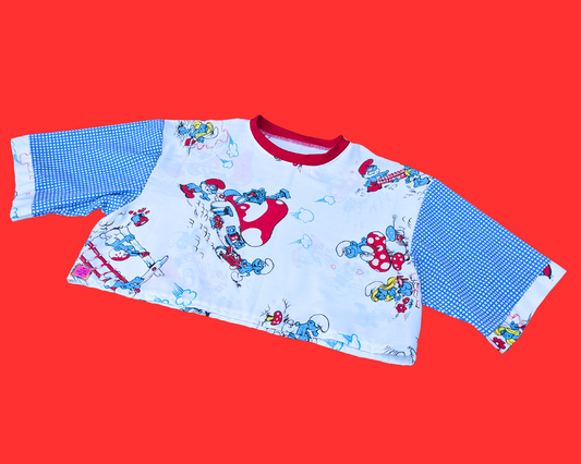 Haut court en drap de lit Les Schtroumpfs fait main et recyclé, taille S à XL