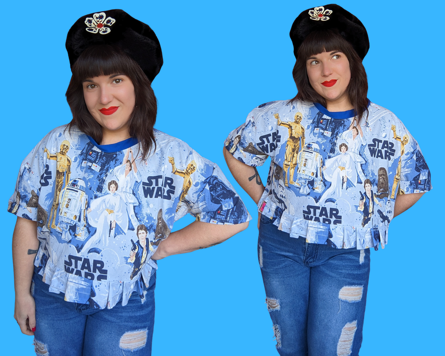 Fait à la main, rétro recyclé, haut court en tissu coloré taille 2XL