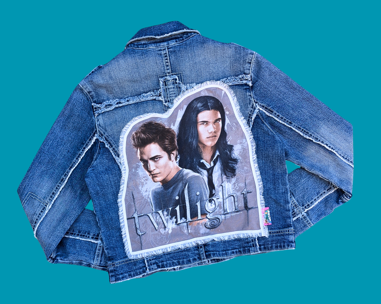 Handmade, Upcycled Twilight, Edward and Jacob, Denim Jacket Size M