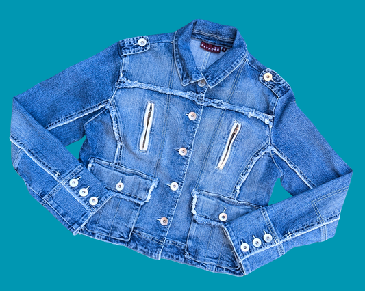 Veste en jean Twilight, Edward et Jacob, faite main et recyclée, taille M