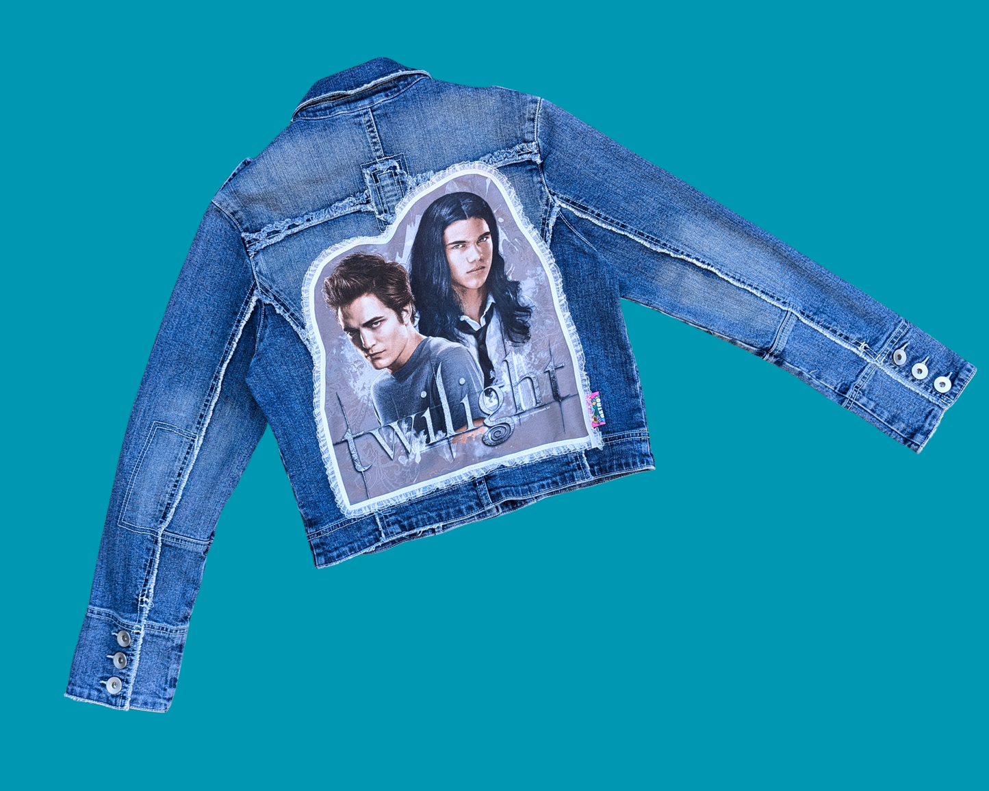 Handmade, Upcycled Twilight, Edward and Jacob, Denim Jacket Size M