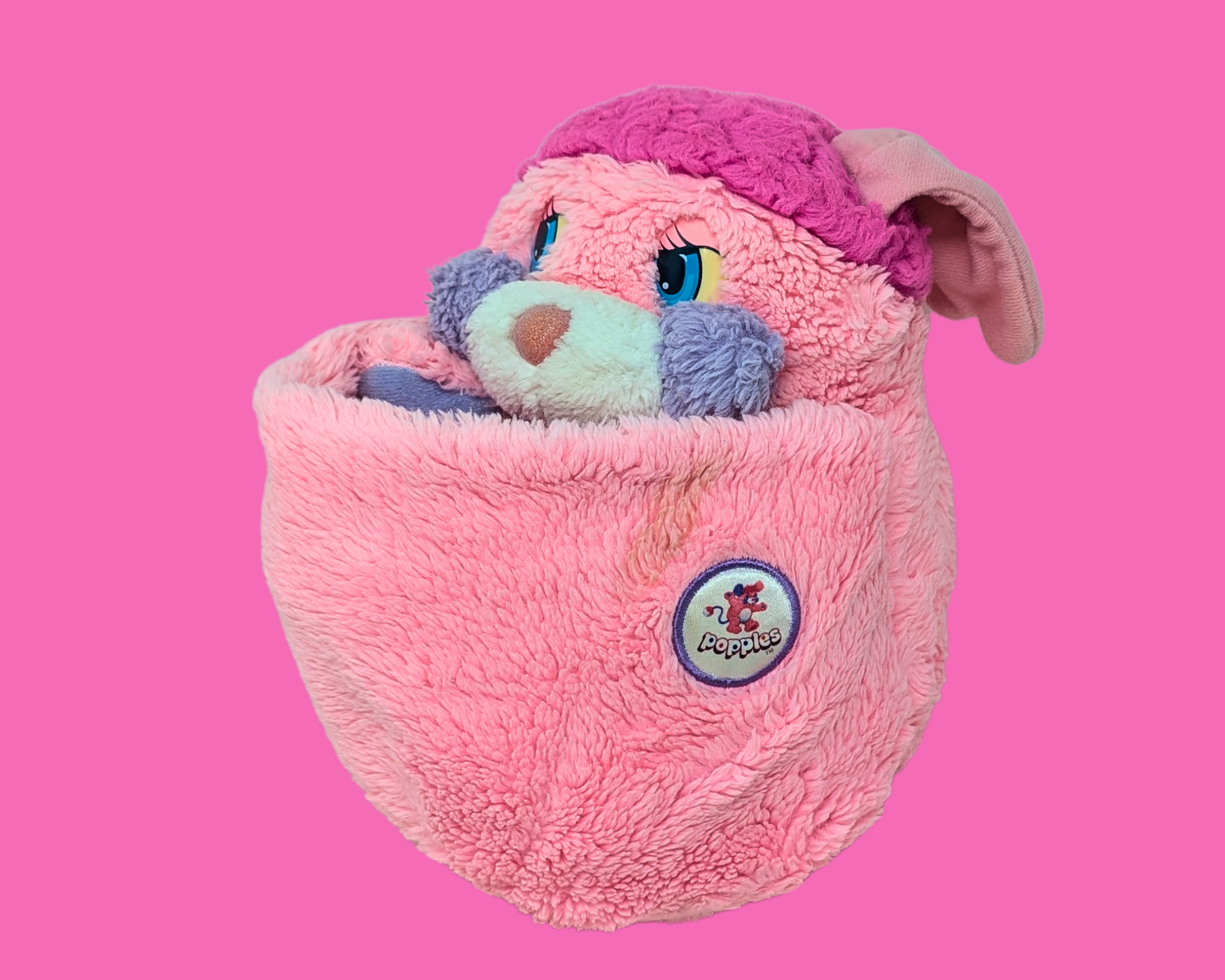 Peluche Popples rose vintage des années 1980