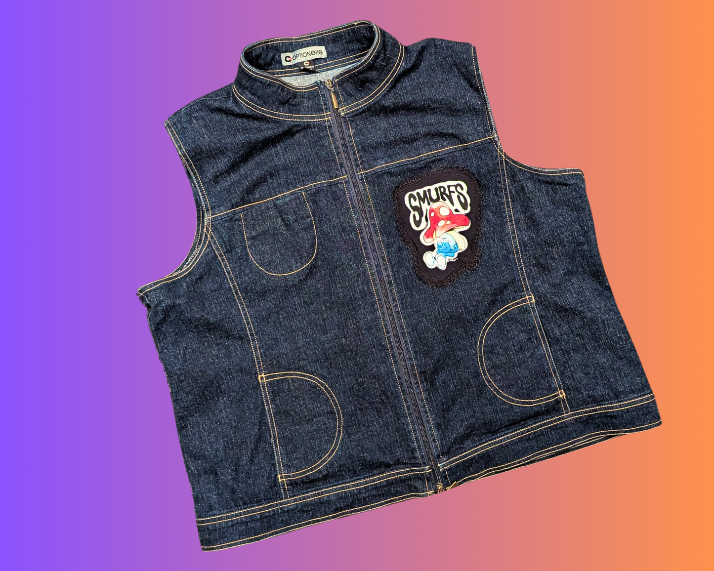 Handmade, Upcycled The Smurfs Denim Jacket/Vest Size XL