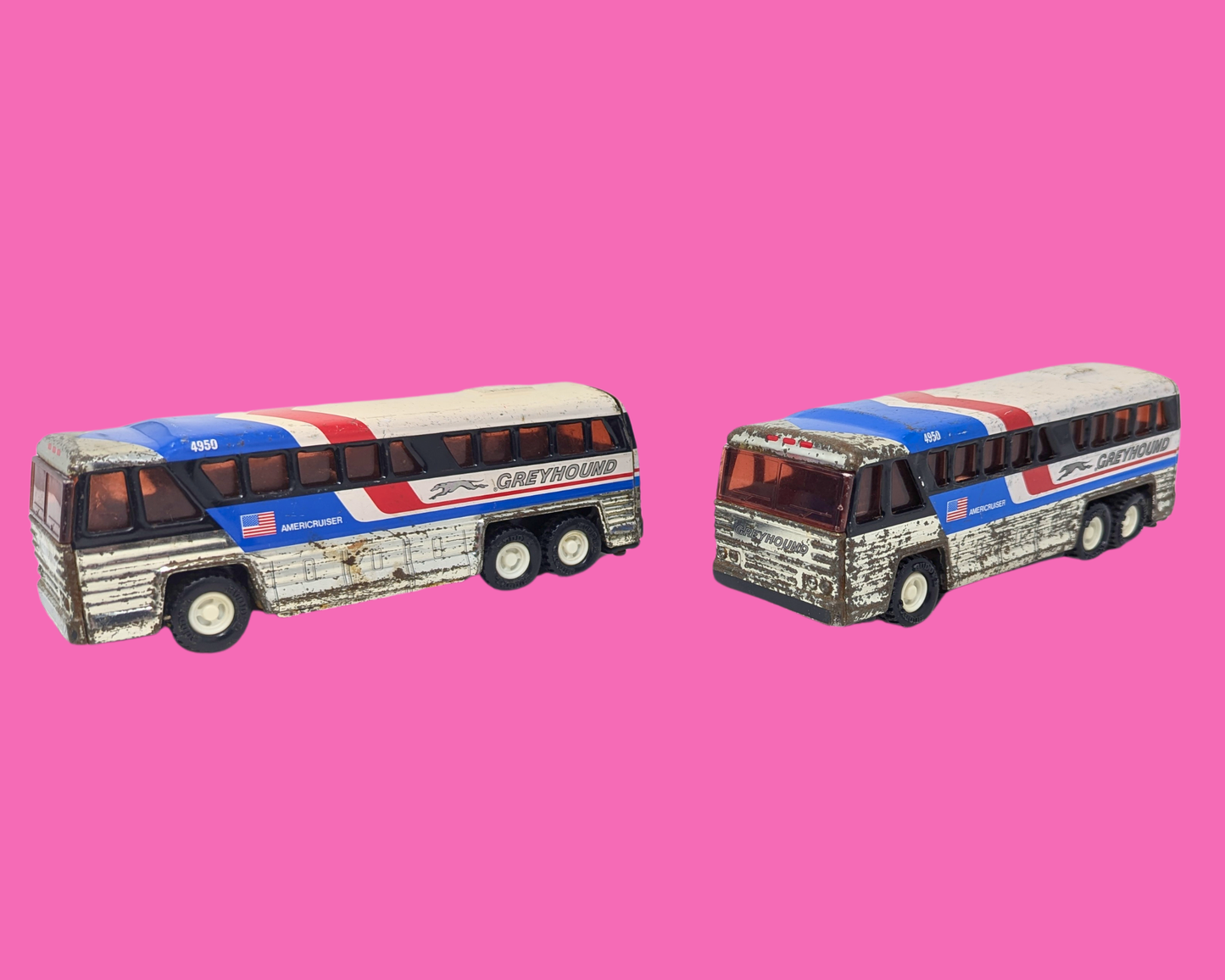 Vintage 1980's Two Greyhound Bus Toys, Sold Together