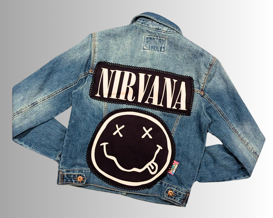 Handmade, Upcycled Nirvana Denim Jacket Size S