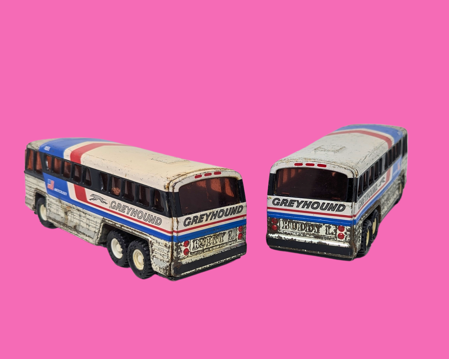Vintage 1980's Two Greyhound Bus Toys, Sold Together