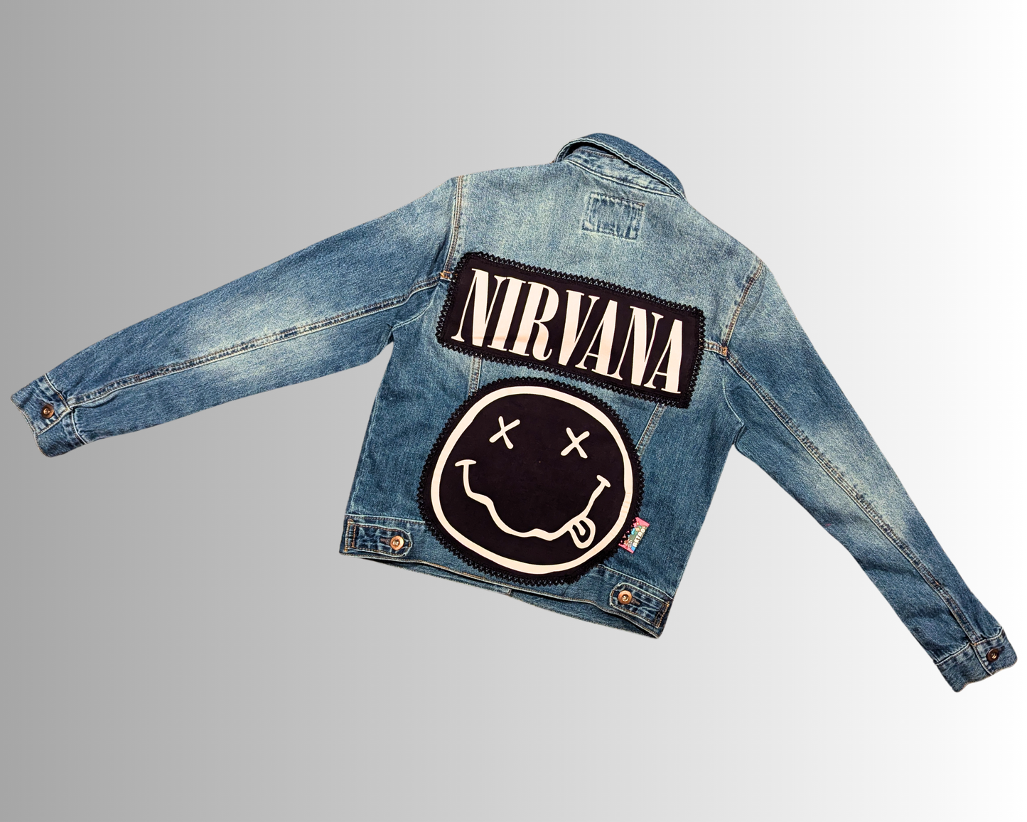 Handmade, Upcycled Nirvana Denim Jacket Size S