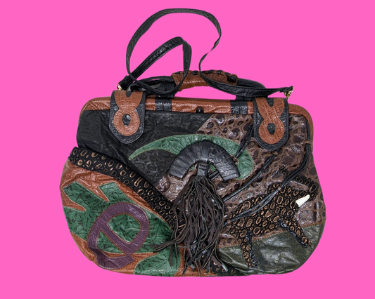 Sac à main vintage en cuir véritable des années 1980 par Maxim, fabriqué aux États-Unis