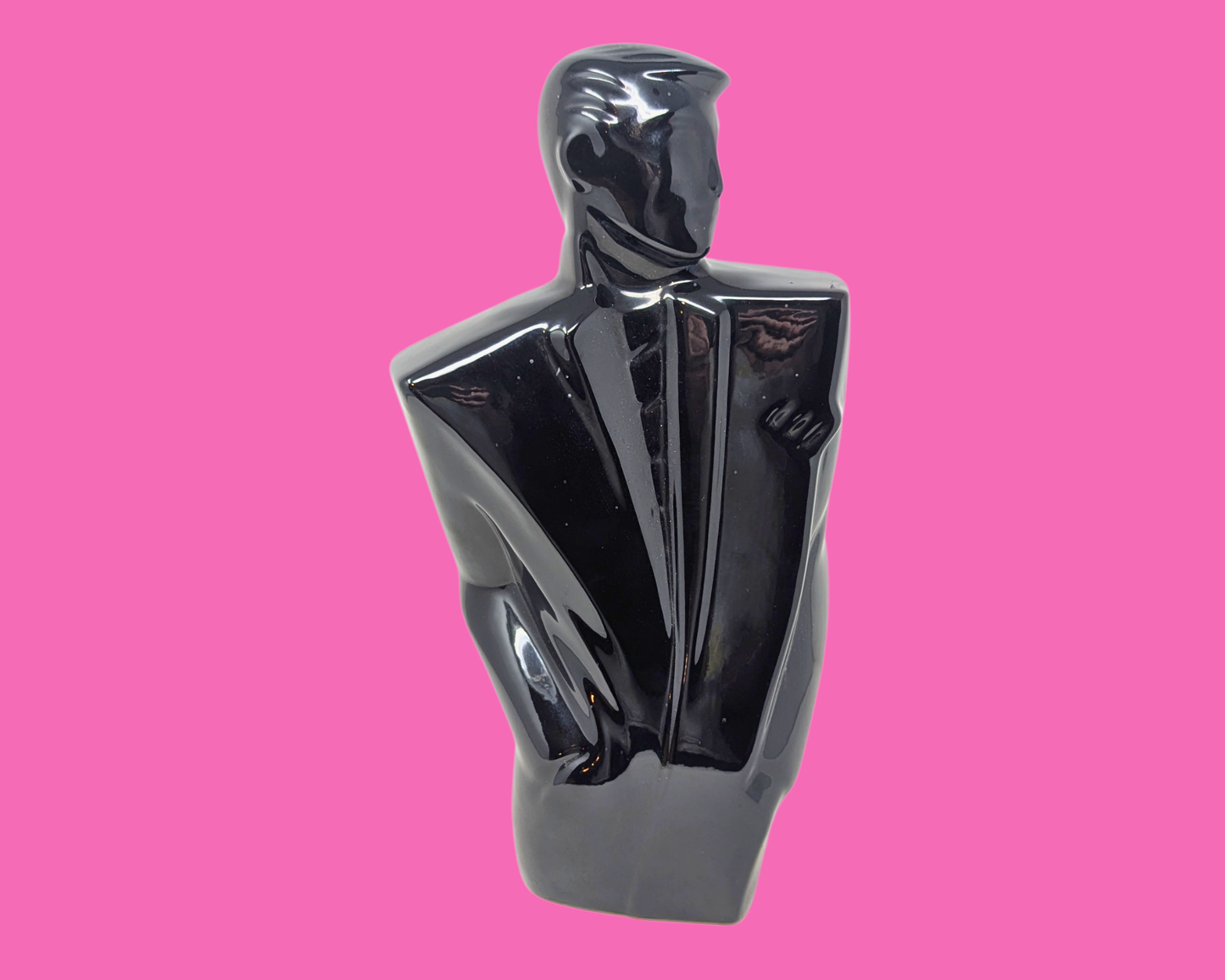 Sculpture vintage des années 1980 de style Lindsey B, mannequin masculin cubiste Art déco en céramique noire