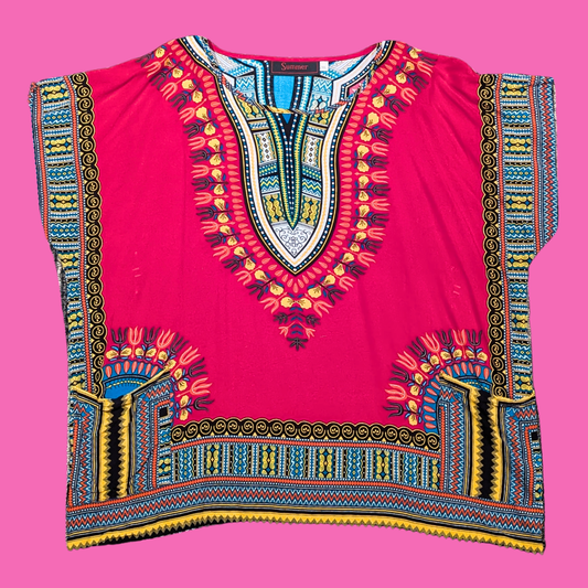 Y2K African Styled Blouse with Pockets Size L-XL