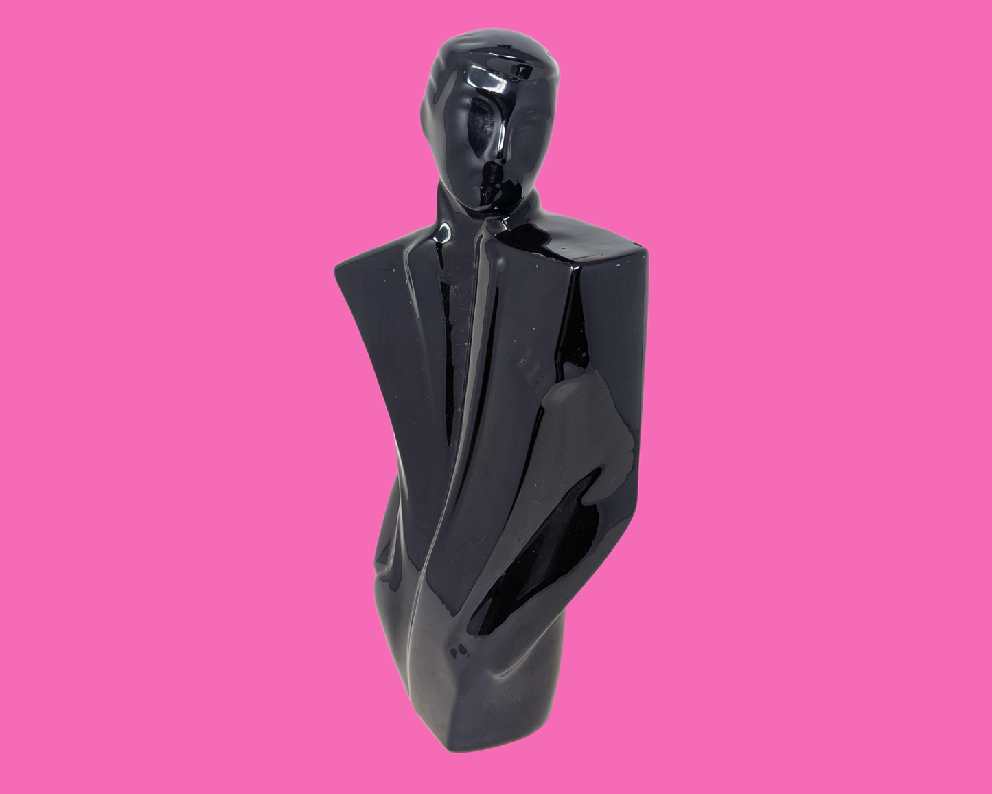 Sculpture vintage des années 1980 de style Lindsey B, mannequin masculin cubiste Art déco en céramique noire