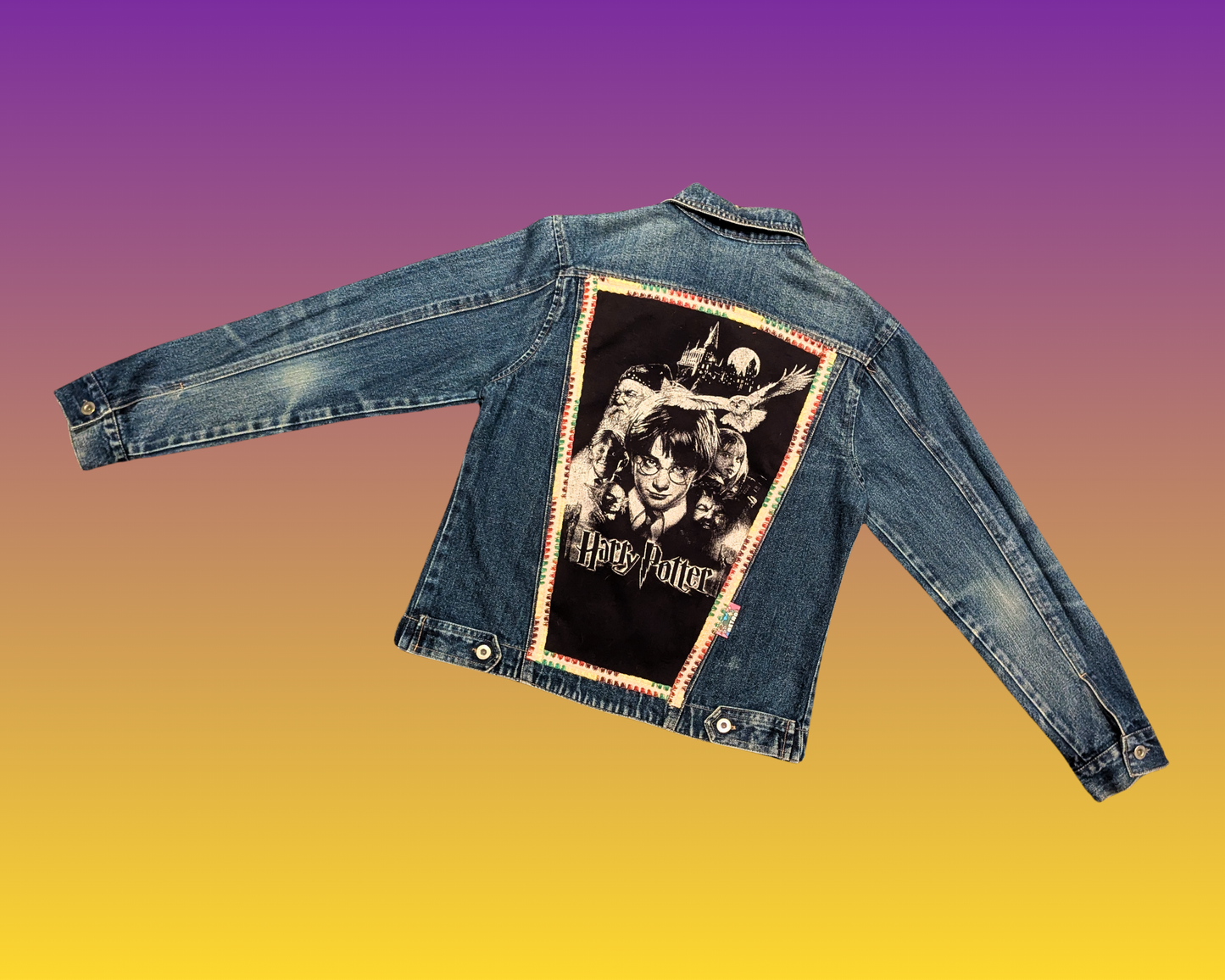 Veste en jean Harry Potter faite à la main et recyclée, taille L