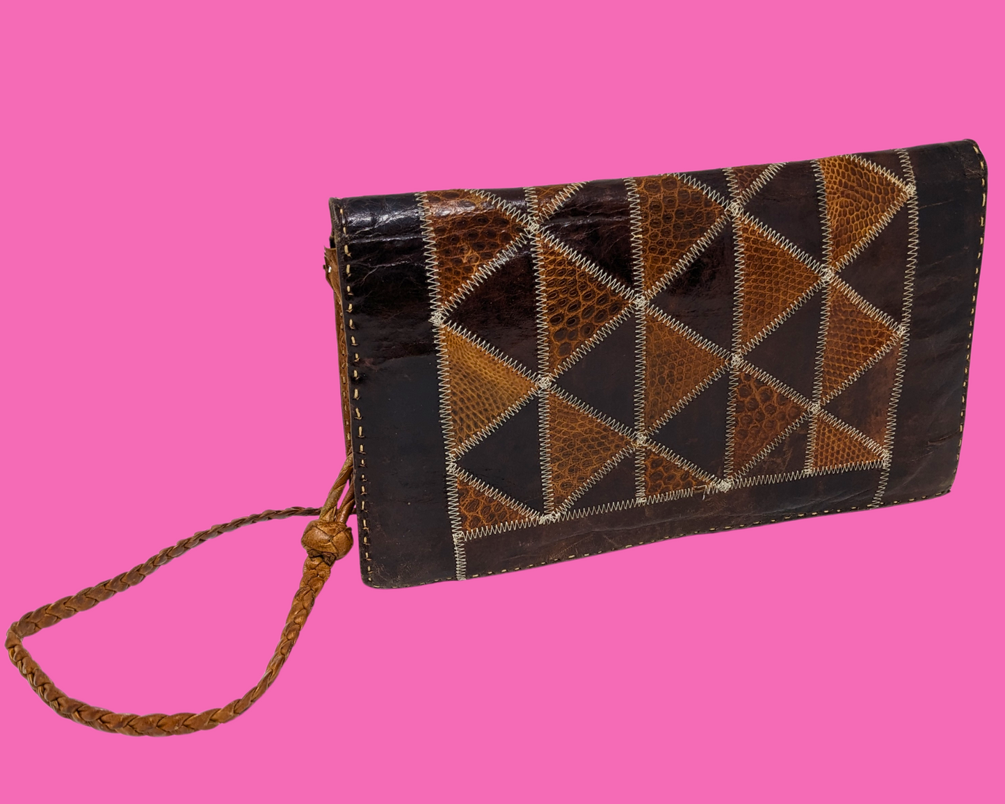 Petit sac à main vintage en cuir véritable des années 1970
