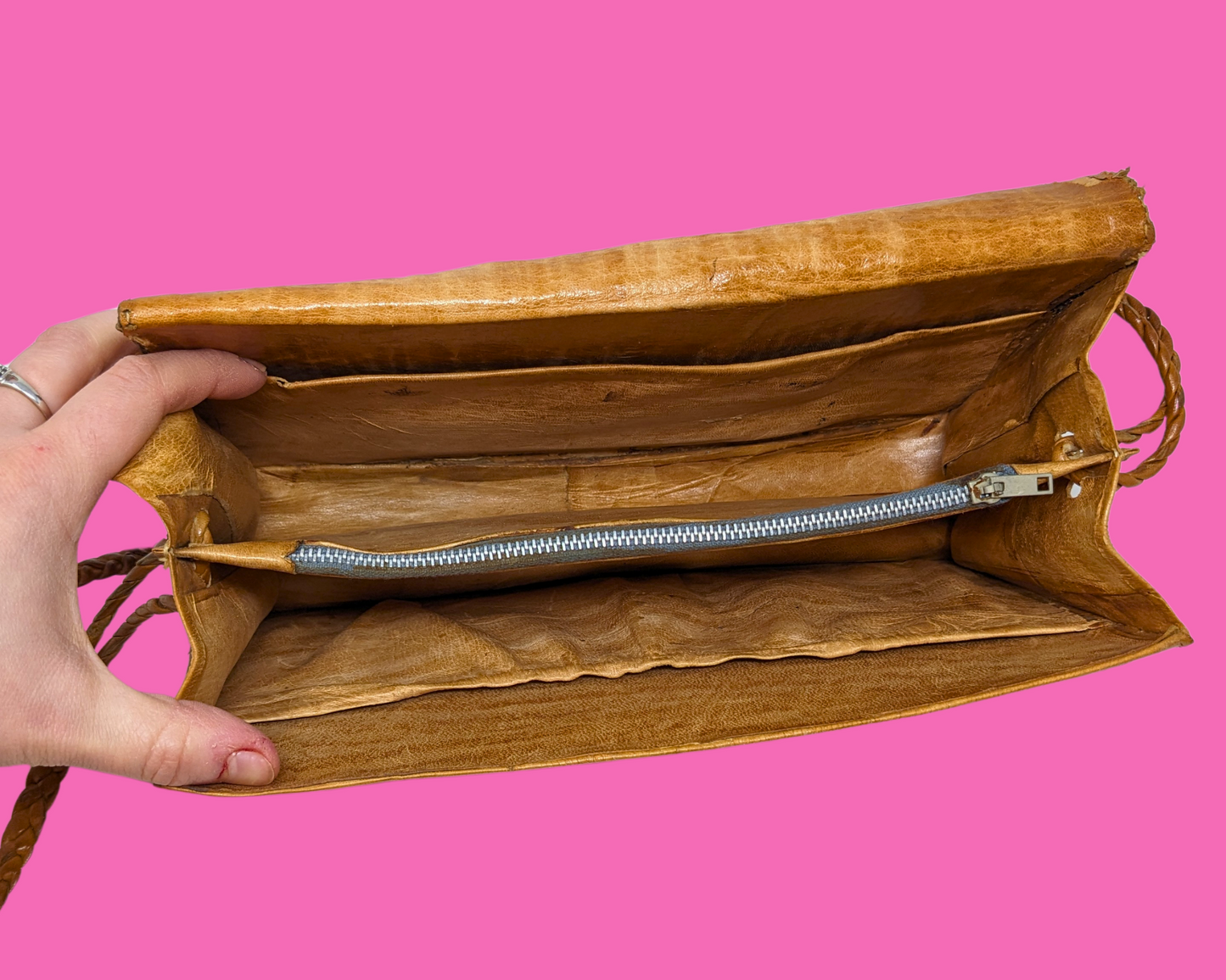 Petit sac à main vintage en cuir véritable des années 1970